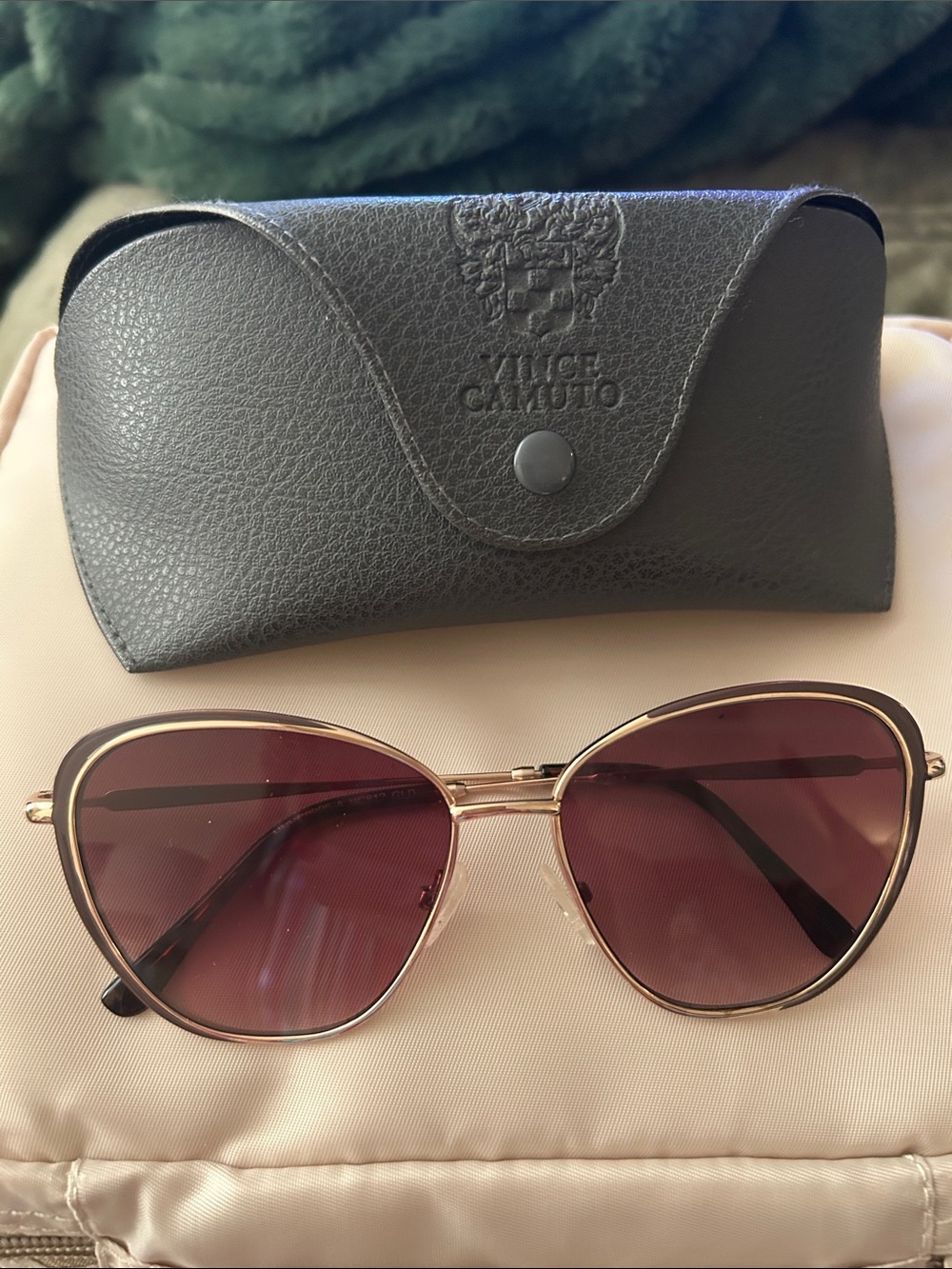 Vince Camuto Rose Gold Frame Sunglasses with Burgundy Lenses